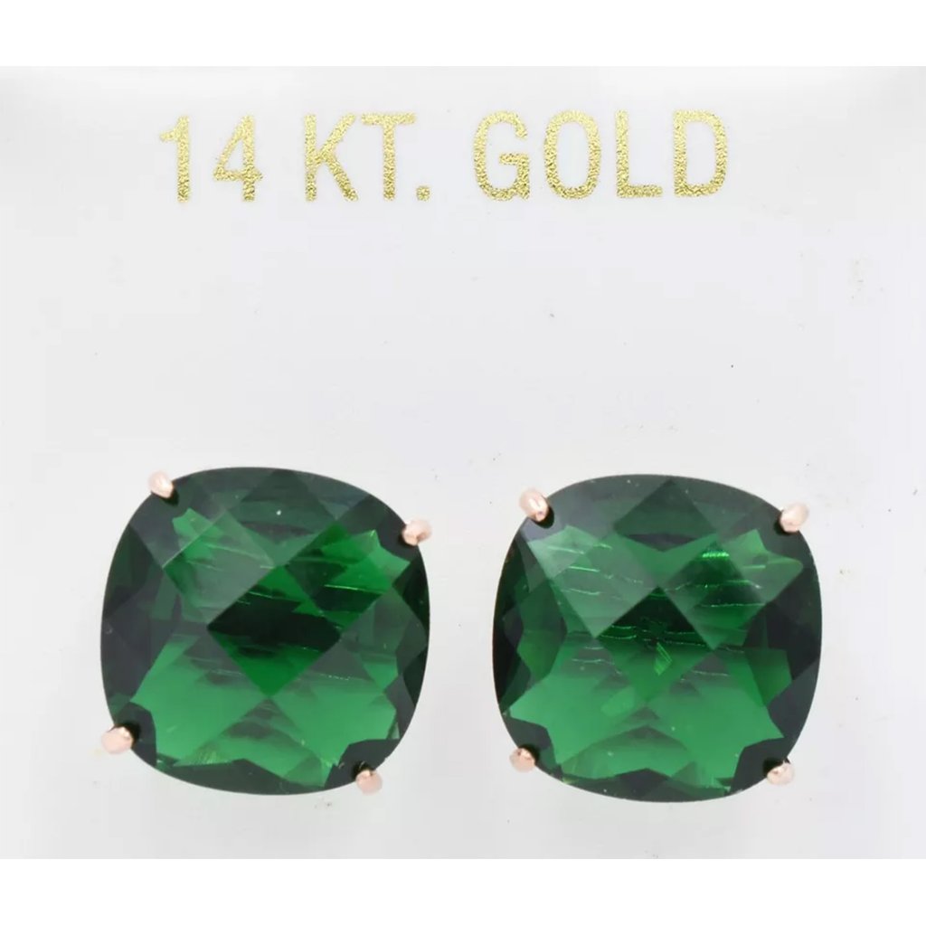 Checkerboard Emerald 16.75 Cts Stud Earrings 14k Rose Gold